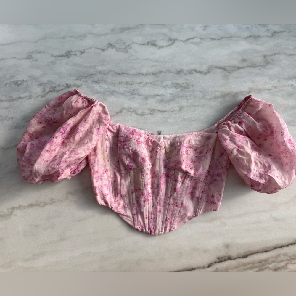 REVOLVE Bardot Corset Top Pink Floral Bustier Fitted Romantic Women Size L - Picture 8 of 16